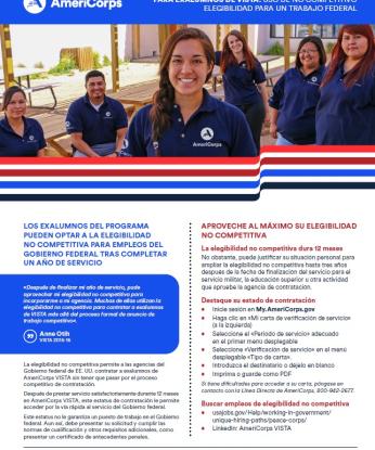 AmeriCorps VISTA Non-Competitive Eligibility One-Pager (Spanish)