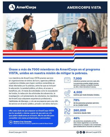 AmeriCorps VISTA Recruitment One Pager (Spanish)