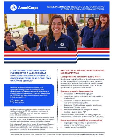 AmeriCorps VISTA Non-Competitive Eligibility One-Pager (Spanish)