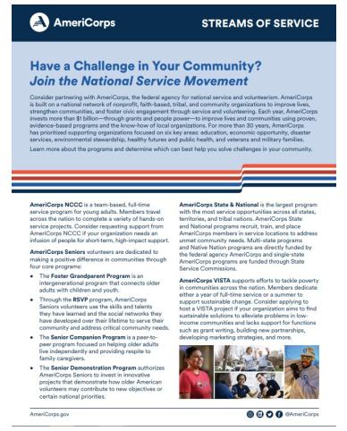 AmeriCorps Streams of Service Flyer