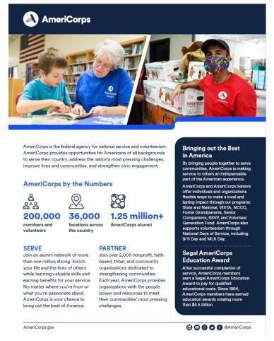 AmeriCorps Agency Fact Sheet (double-sided)